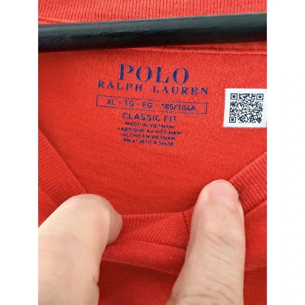 Polo Ralph Lauren Men's Red V-Neck T-Shirt Classic Fit Size XL Neon Green Logo